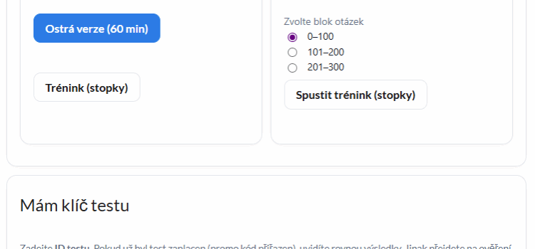Nové testovací online rozhraní Nové testovací online rozhraní